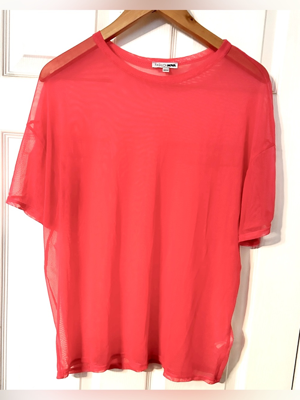 FASHI+NOVA Sheer Coral Tee*Sz-Lg*EUC